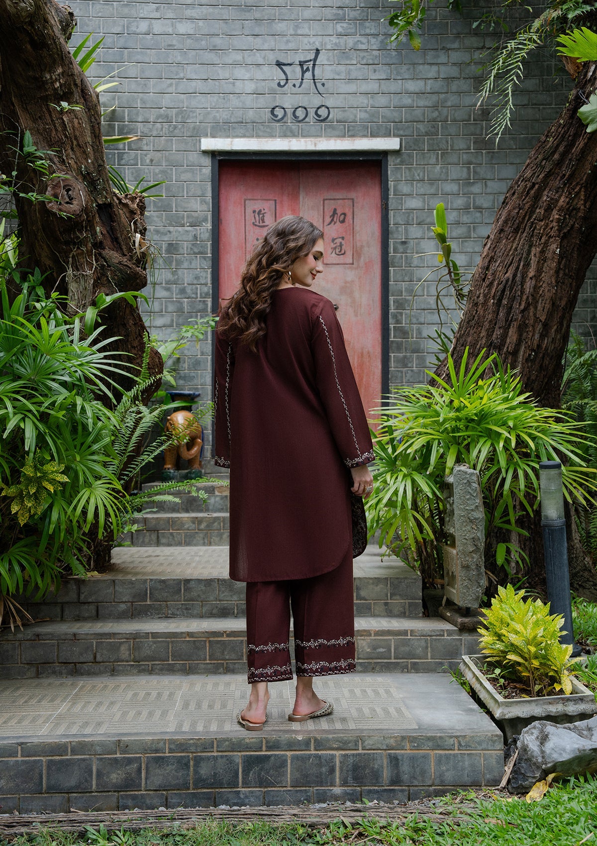 Espresso Brown Embroidered 2 Piece Kurta Set Online in Sri Lanka India Australia