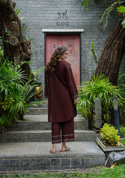 Espresso Brown Embroidered 2 Piece Kurta Set Online in Sri Lanka India Australia