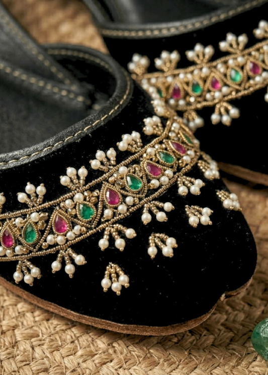 Ethnic Black Velvet Mojari Online in UK USA Canada