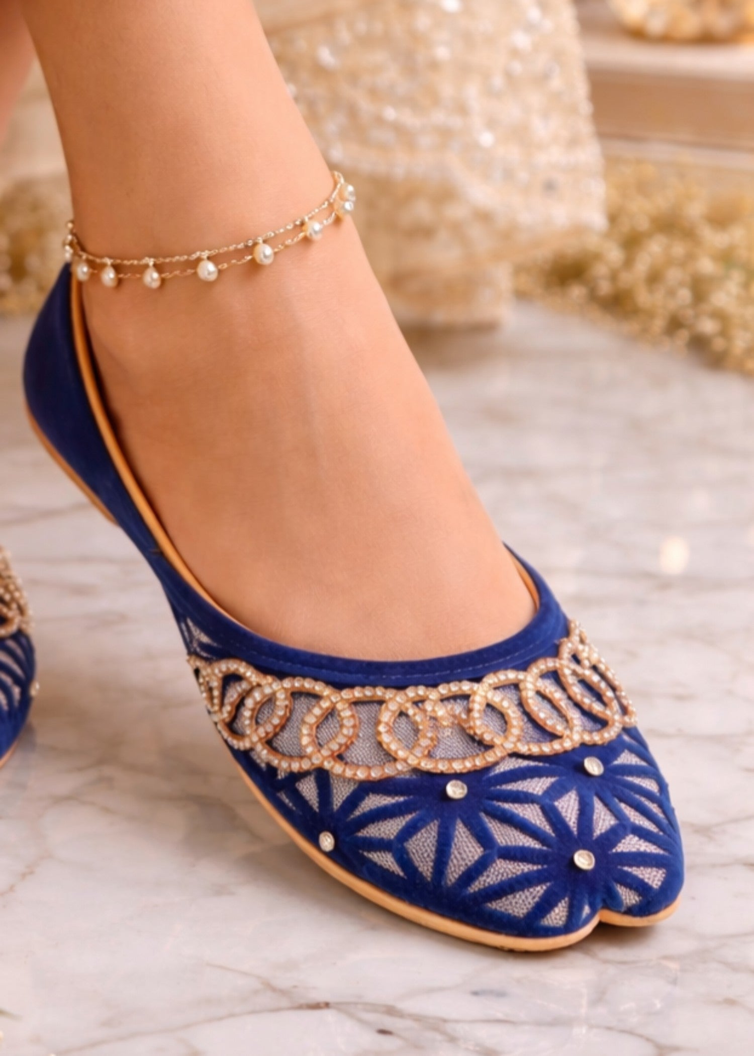 Ethnic Blue Velvet Jutti Online in UK USA Canada
