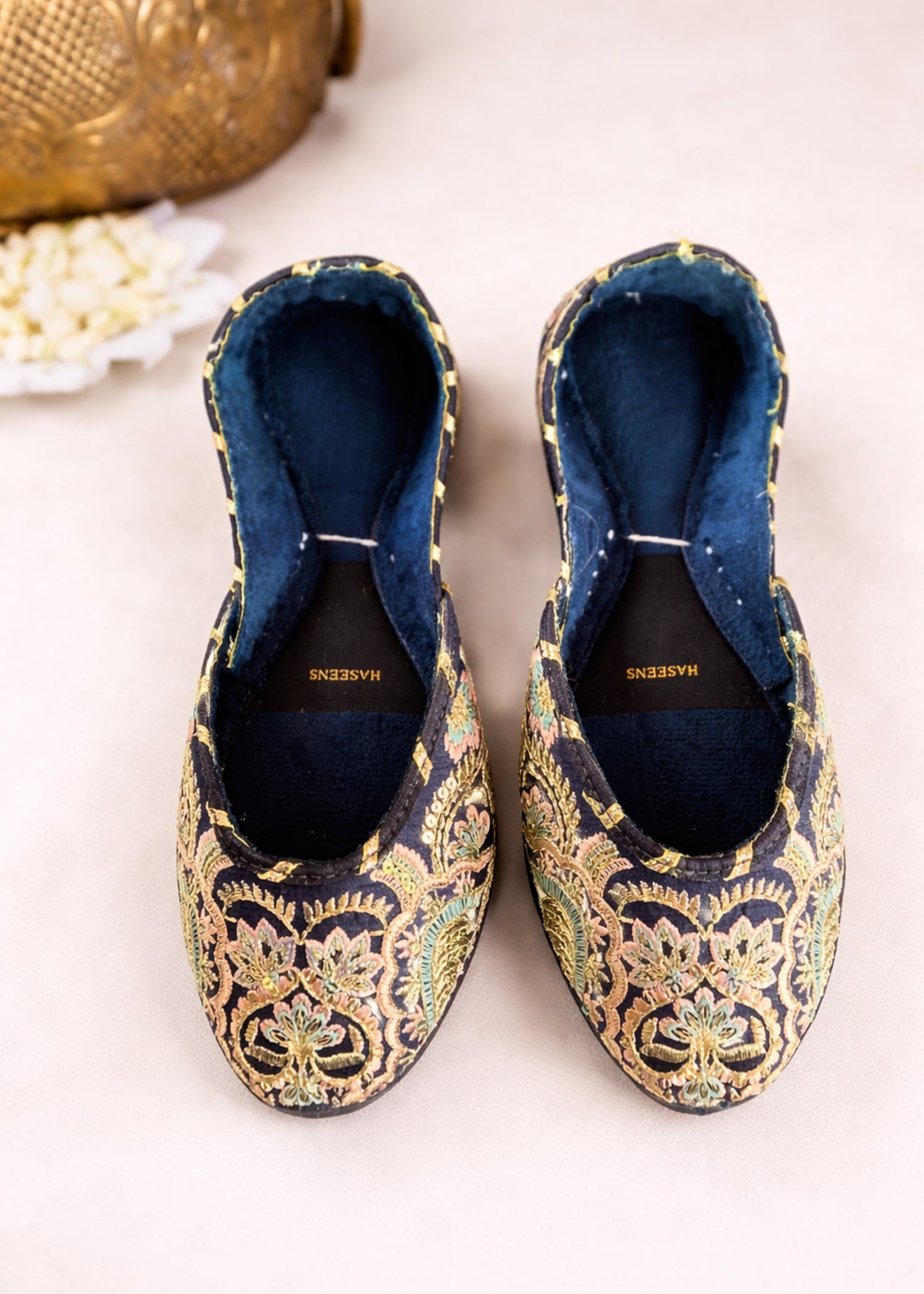 Ethnic Blue Velvet Khussa Wedding Shoes Online in UK USA Canada