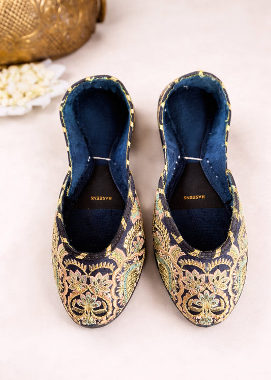 Ethnic Blue Velvet Khussa Wedding Shoes Online in UK USA Canada