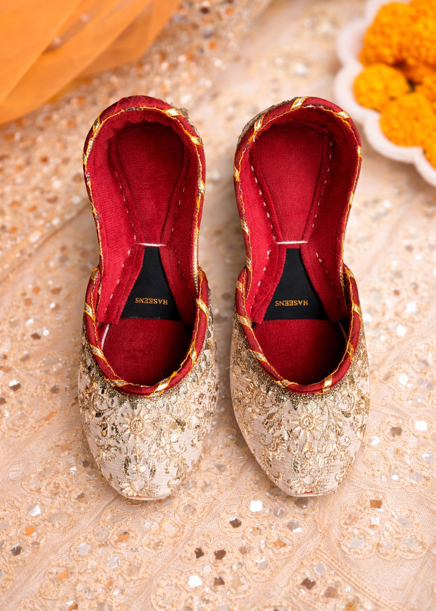 Ethnic Cream Velvet Mojari Online in UK USA Canada