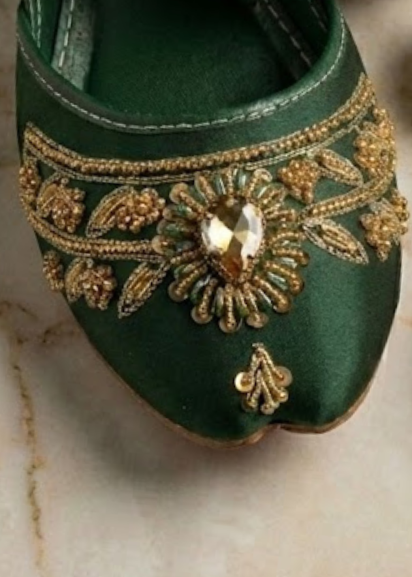Ethnic Green Velvet Mojari Shoes Online in UK USA Canada