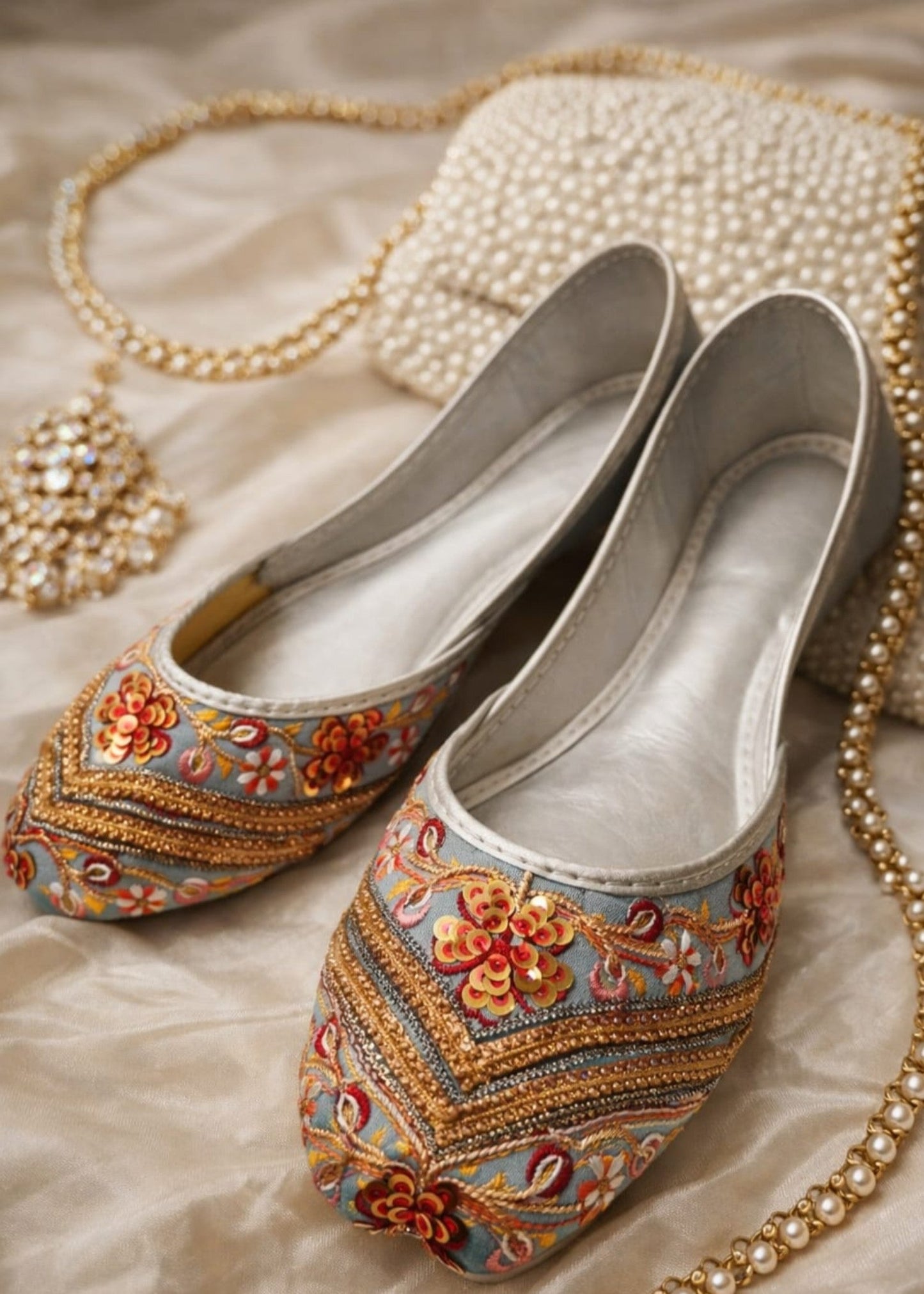 Ethnic Grey Silk Mojari Online in UK USA Canada