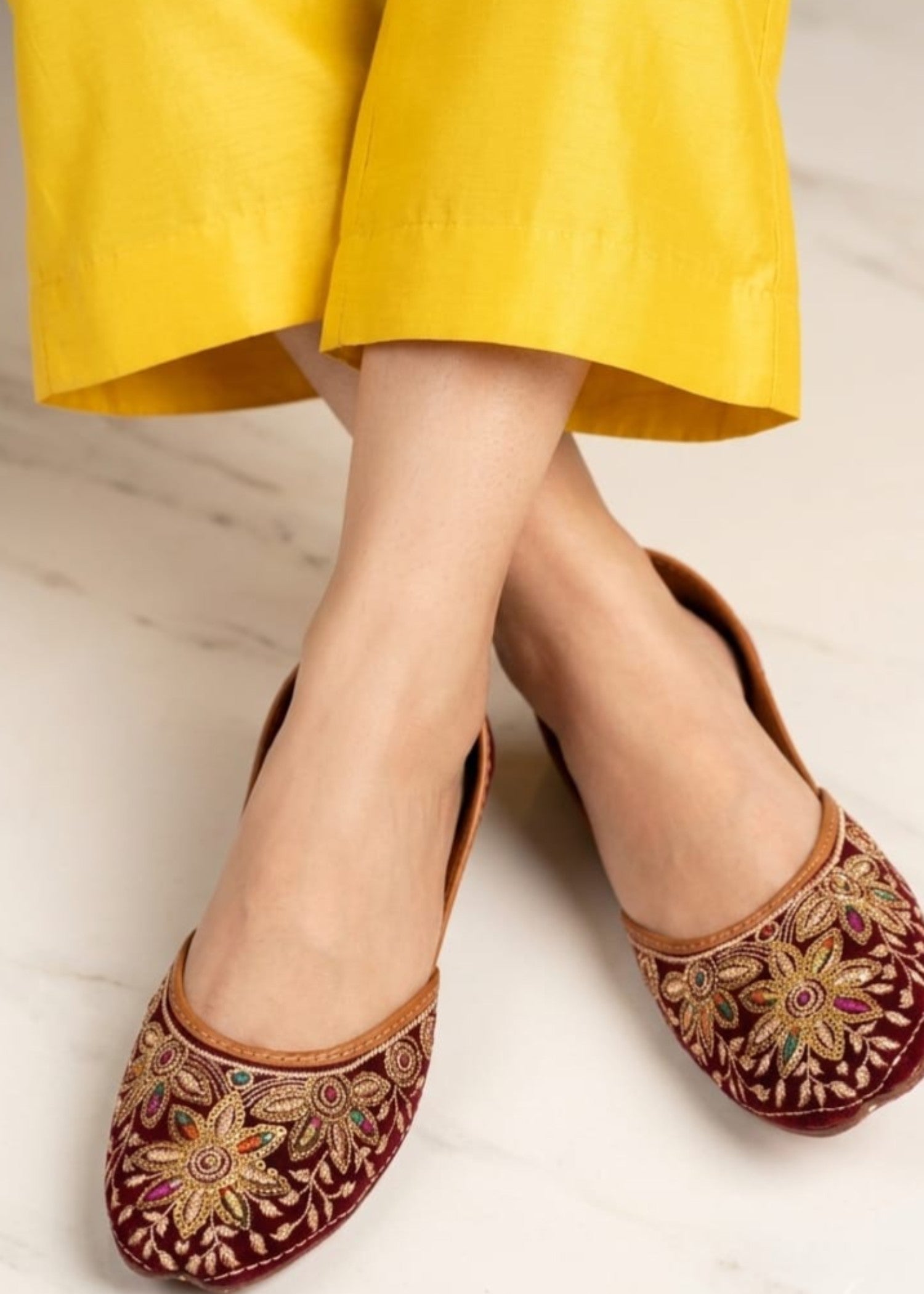 Ethnic Maroon Velvet Jutti Online in UK USA Canada