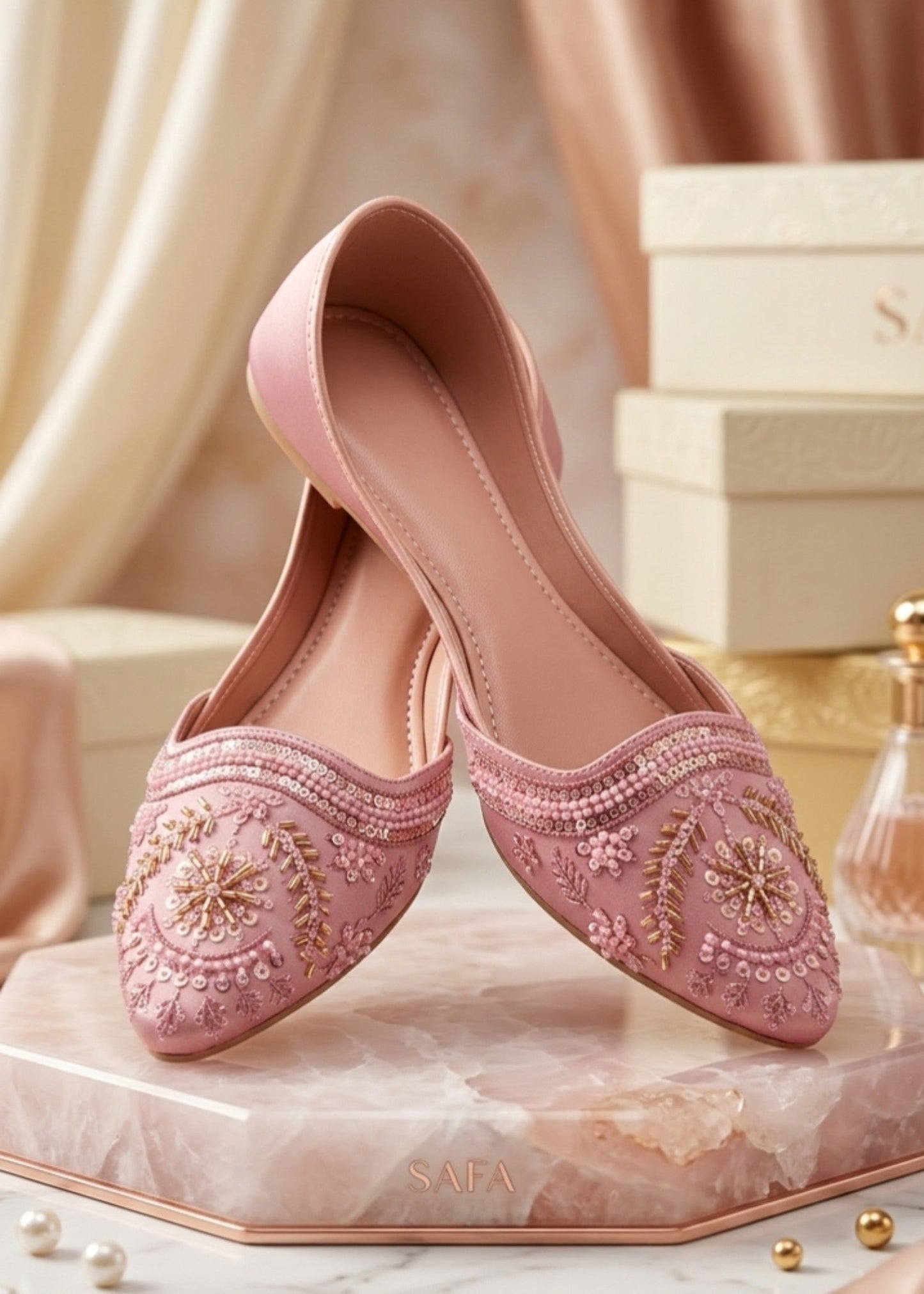 Ethnic Pink Khussa Footwear Online in UK USA Canada