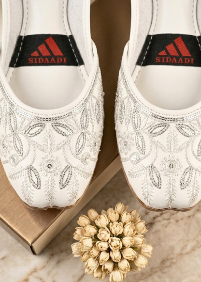 Ethnic White Embroidered Mojari Online in UK USA Canada