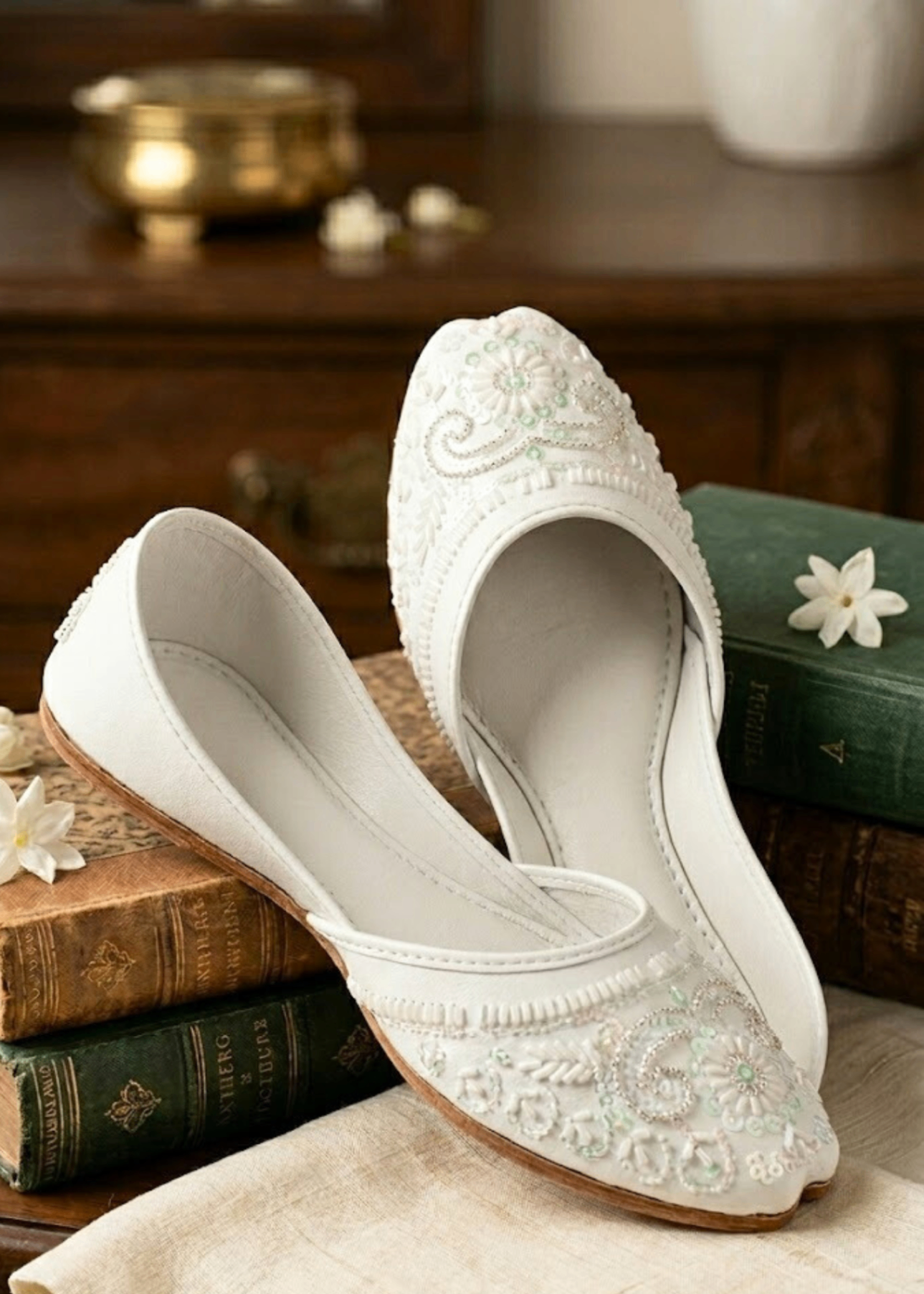 Ethnic White Khussa Footwear Online in UK USA Canada
