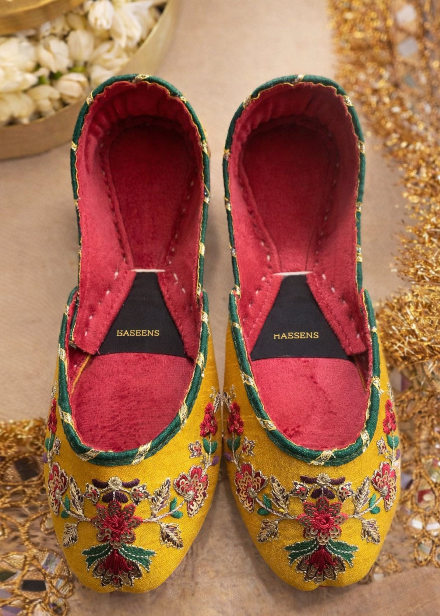 Ethnic Yellow Velvet Mojari Online in UK USA Canada
