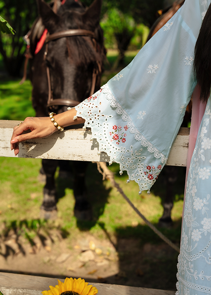 Eyelet Embroidered Ice Blue Lawn Pakistani Suit Online in Dubai UAE Abudhabi Ajman Sharjah