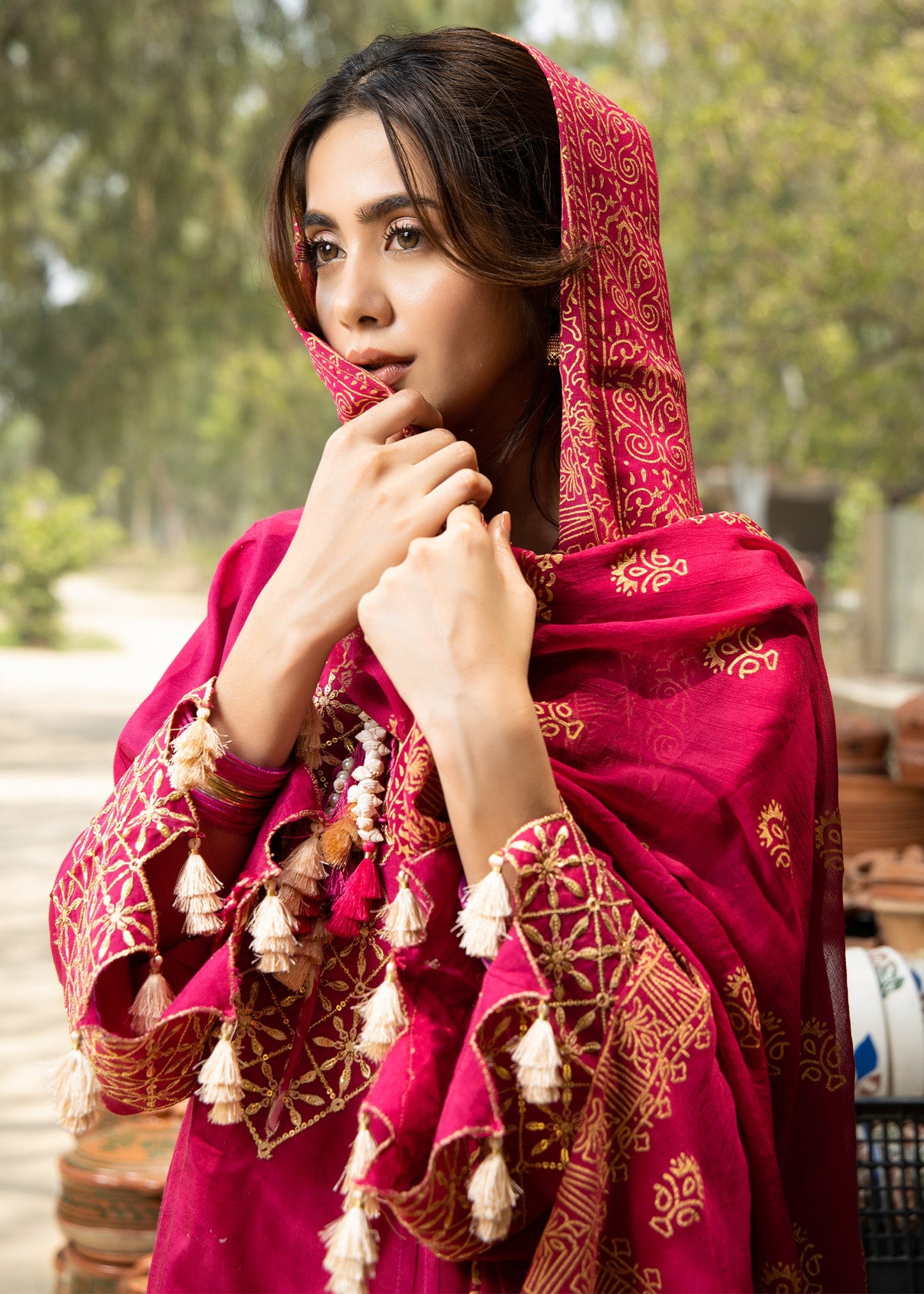 Farshi Shalwar Embroidered Pink Viscose Suit Online in Sri Lanka India Australia