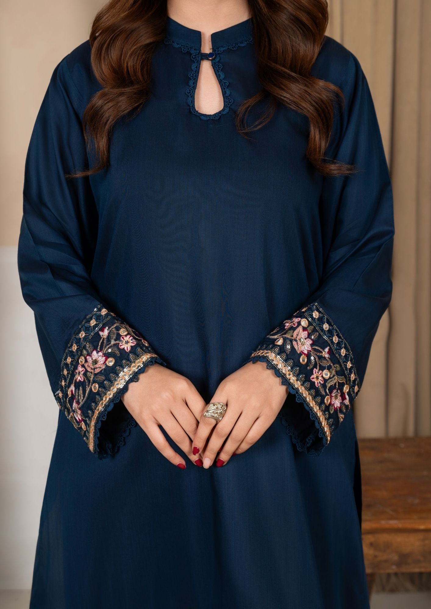 Farshi Shalwar Embroidered Prussian Blue Viscose Raw Silk Online in Dubai UAE Abudhabi Ajman Sharjah
