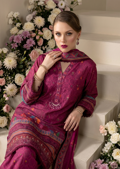 Farshi Shalwar Magenta Embroidered Raw Silk Suit Online in KSA Riyadh Saudi Arabia Oman Bahrain Qatar