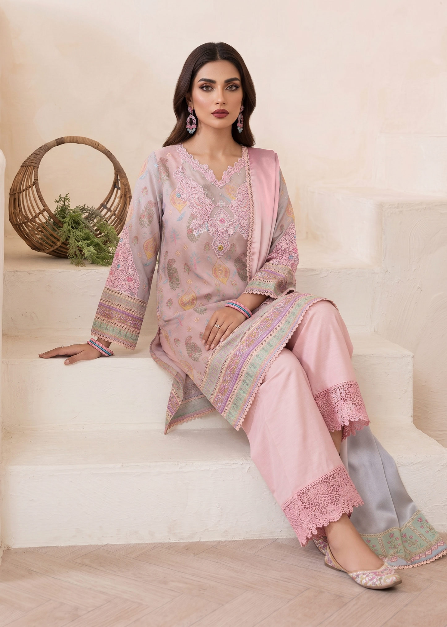Farshi Shalwar Peach Pink Ladies Suit Online in UK USA Canada