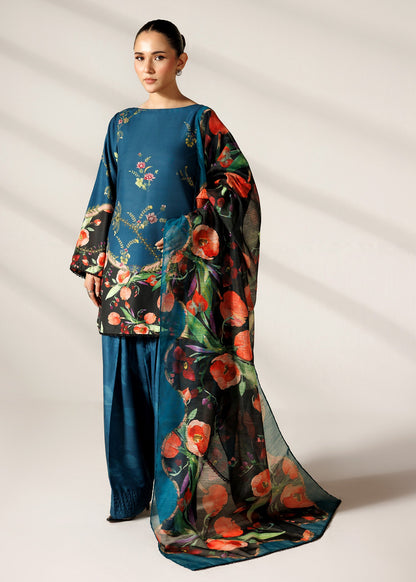 Farshi Shalwar Steel Teal Printed Lawn Suit Online in Sri Lanka India Australia