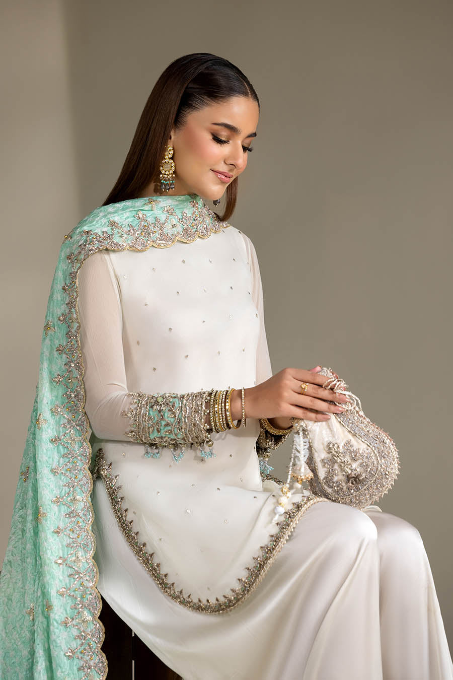 Farshi White Shalwar Kameez Embroidered Online in UK USA Canada
