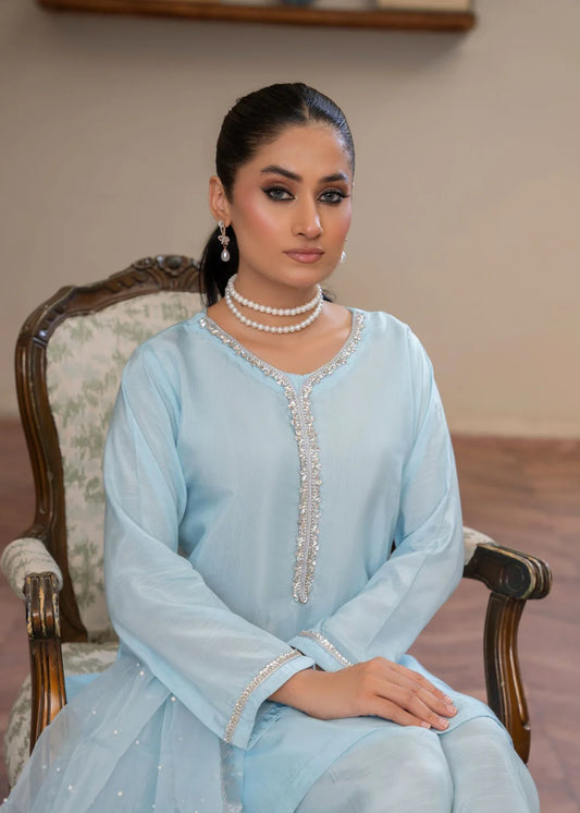 Ice Blue Embellished Farshi Shalwar Suit