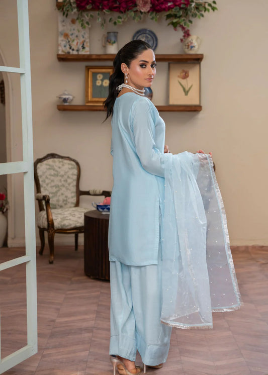 Ice Blue Embellished Farshi Shalwar Suit
