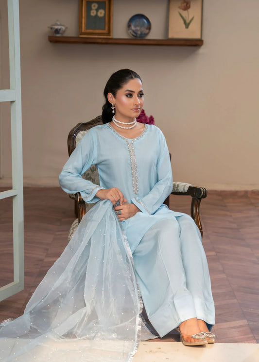 Ice Blue Embellished Farshi Shalwar Suit