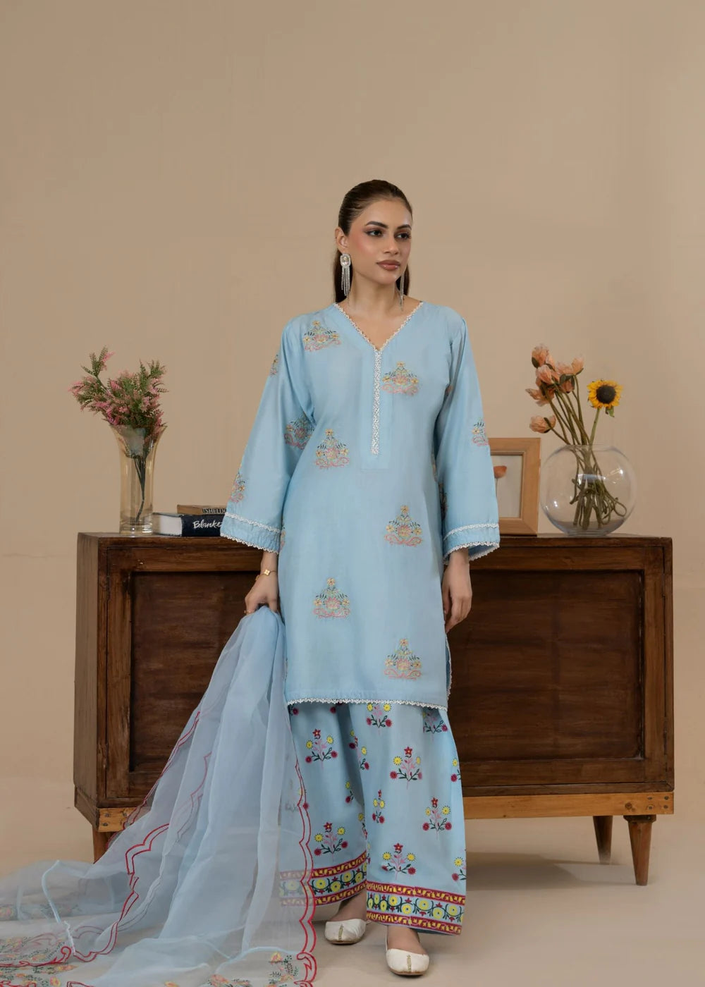Lawn Embroidered Farshi Shalwar Suit