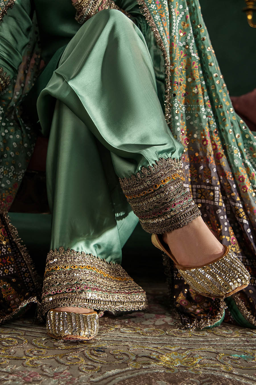Hand Embroidered Elegant Brown Glass Silk Designer Farshi Shalwar Suit