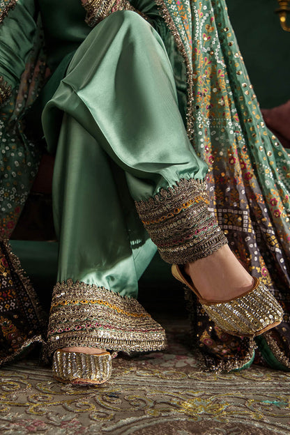 Hand Embroidered Elegant Brown Glass Silk Designer Farshi Shalwar Suit