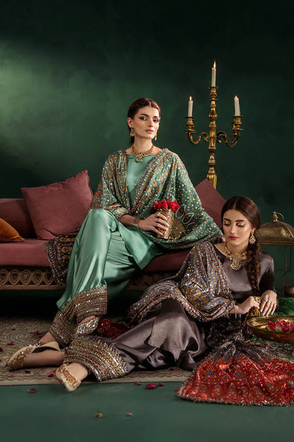 Hand Embroidered Elegant Brown Glass Silk Designer Farshi Shalwar Suit