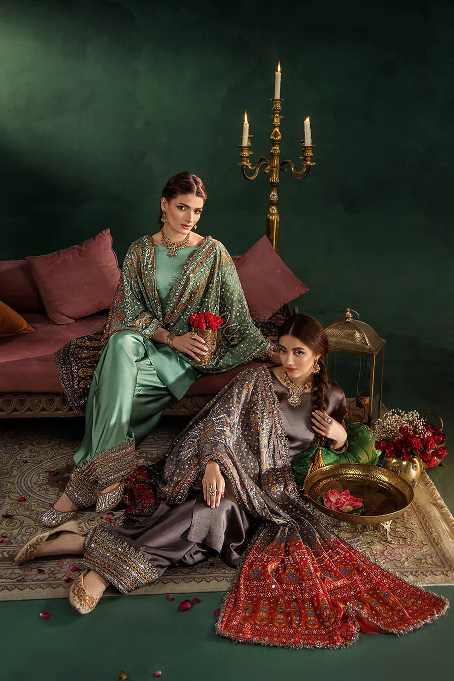Hand Embroidered Elegant Brown Glass Silk Designer Farshi Shalwar Suit
