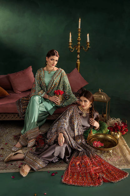 Hand Embroidered Elegant Brown Glass Silk Designer Farshi Shalwar Suit