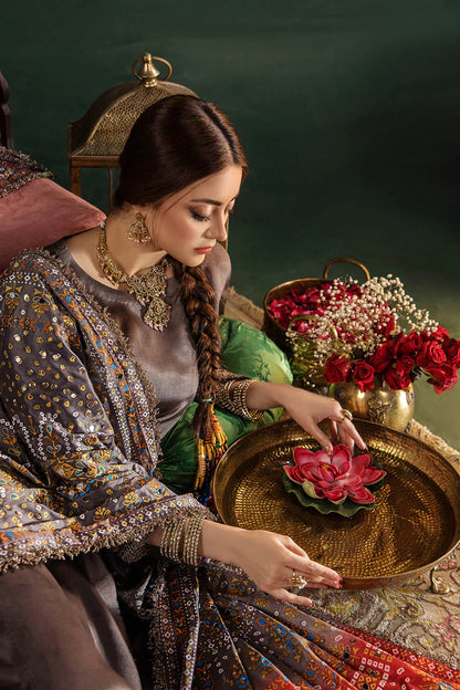 Hand Embroidered Elegant Brown Glass Silk Designer Farshi Shalwar Suit