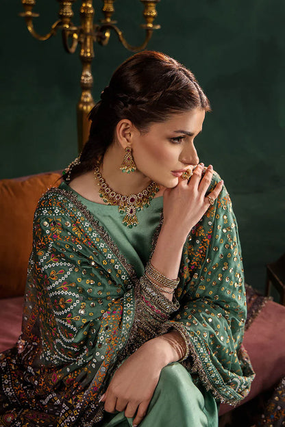 Hand Embroidered Elegant Brown Glass Silk Designer Farshi Shalwar Suit