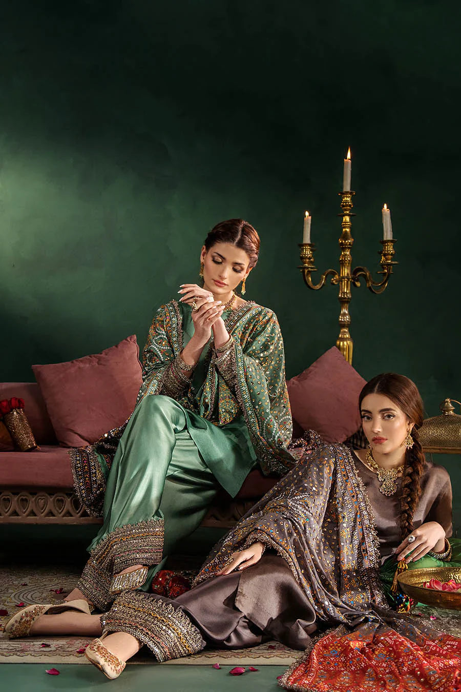 Hand Embroidered Elegant Brown Glass Silk Designer Farshi Shalwar Suit