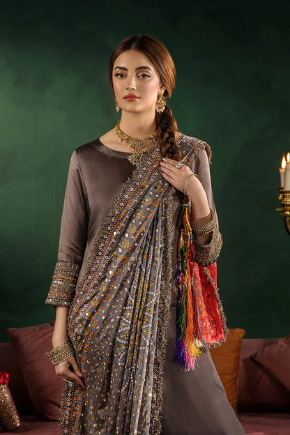 Hand Embroidered Elegant Brown Glass Silk Designer Farshi Shalwar Suit