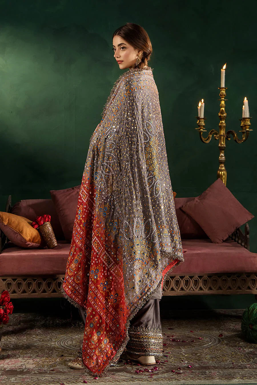 Hand Embroidered Elegant Brown Glass Silk Designer Farshi Shalwar Suit