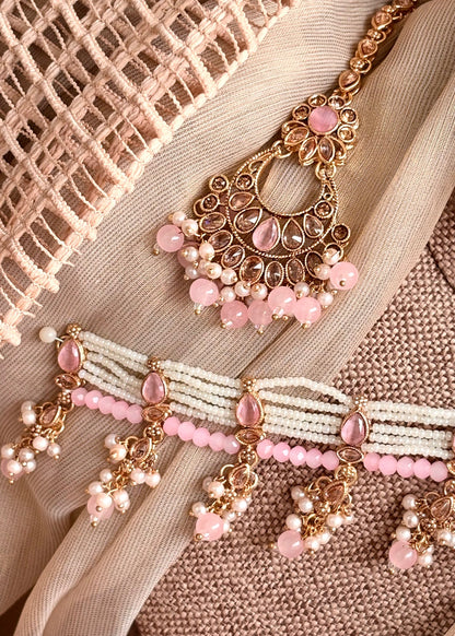 Feminine Pink Metal Choker Set Online in UK USA Canada