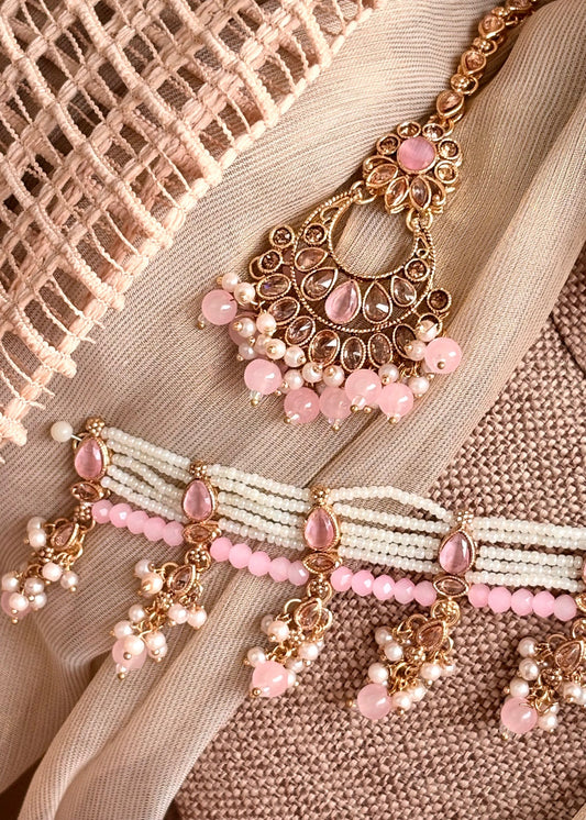 Feminine Pink Metal Choker Set Online in UK USA Canada
