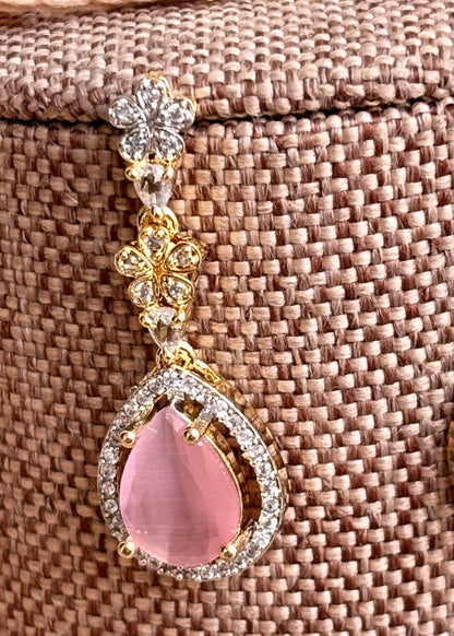 Feminine Pink Zircon Bridal Necklace Set Online in UK USA Canada