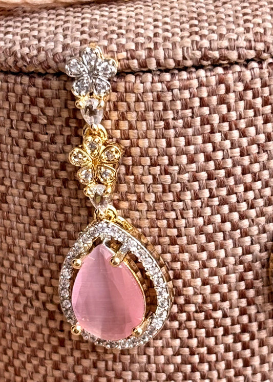 Feminine Pink Zircon Bridal Necklace Set Online in UK USA Canada