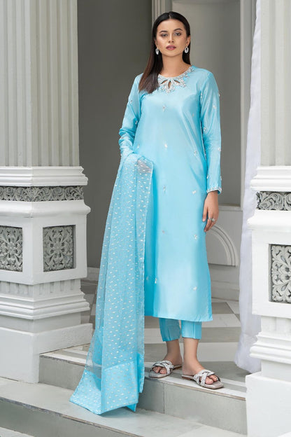 Ferozi Katan Silk Adda Work Festive Suit Online in Dubai UAE Abudhabi Ajman Sharjah