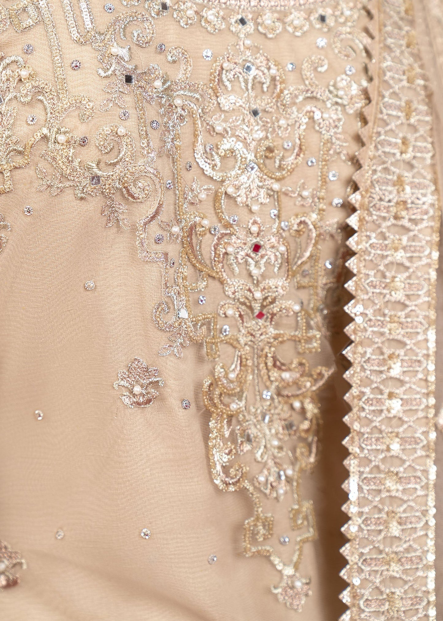 Festive Beige Polyester Net 3 Piece Suit Online in Dubai DXB UAE Abudhabi Meena Bazaar