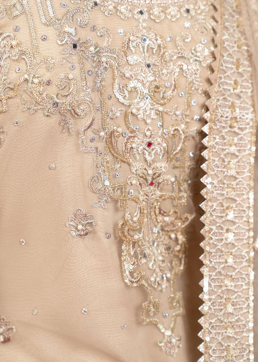Festive Beige Polyester Net 3 Piece Suit Online in Dubai DXB UAE Abudhabi Meena Bazaar