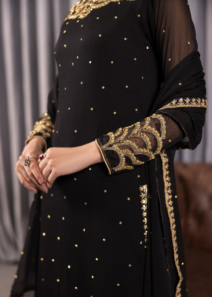 Festive Black Chiffon A-Line Kurta with Straight Trouser Online in Dubai UAE Abudhabi Ajman Sharjah