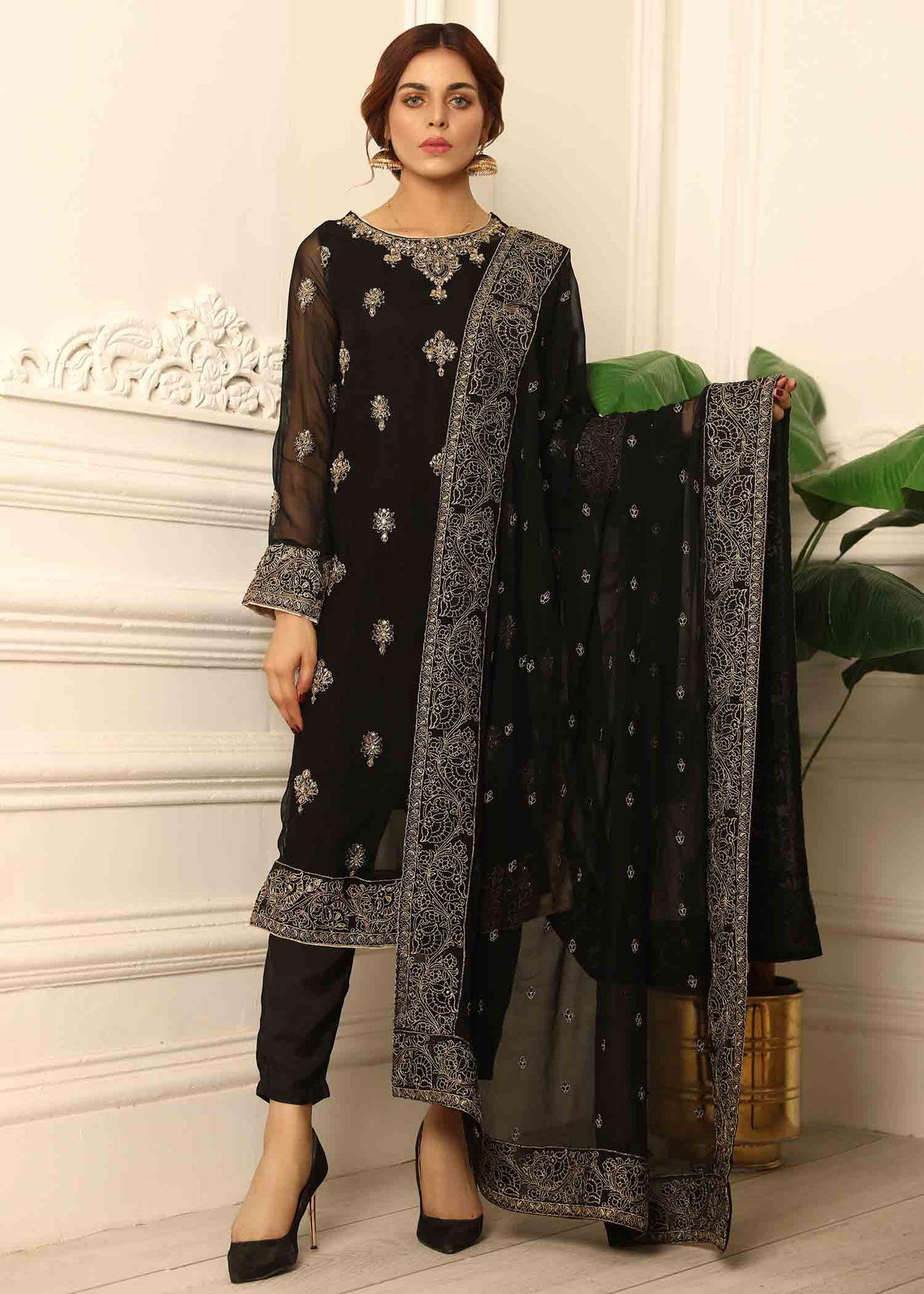 Festive Black Chiffon Sharara Dress Material Online in Sri Lanka India Australia