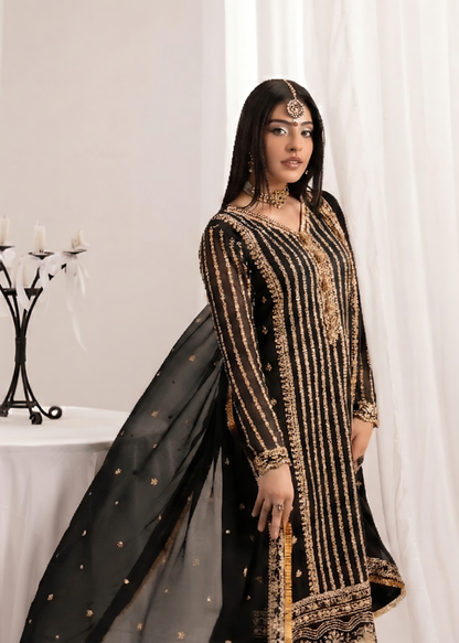 Festive Black Embroidered Bemberg Crinkle Chiffon Salwar Suit Online in Dubai UAE Abudhabi Ajman Sharjah