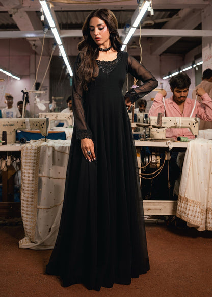 Festive Black Embroidered Chiffon Pakistani Suit Online in Dubai DXB UAE Abudhabi Meena Bazaar