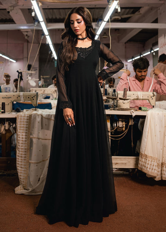 Festive Black Embroidered Chiffon Pakistani Suit Online in Dubai DXB UAE Abudhabi Meena Bazaar