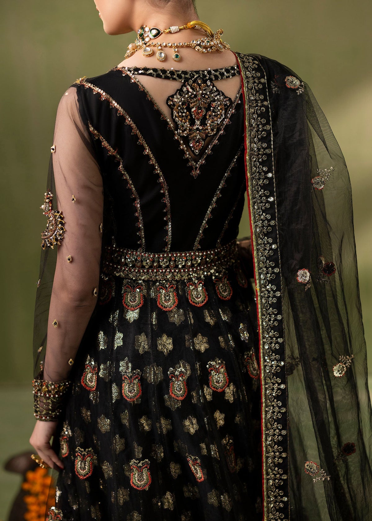 Festive Black Embroidered Net Maxi Online in Dubai DXB UAE Abudhabi Meena Bazaar