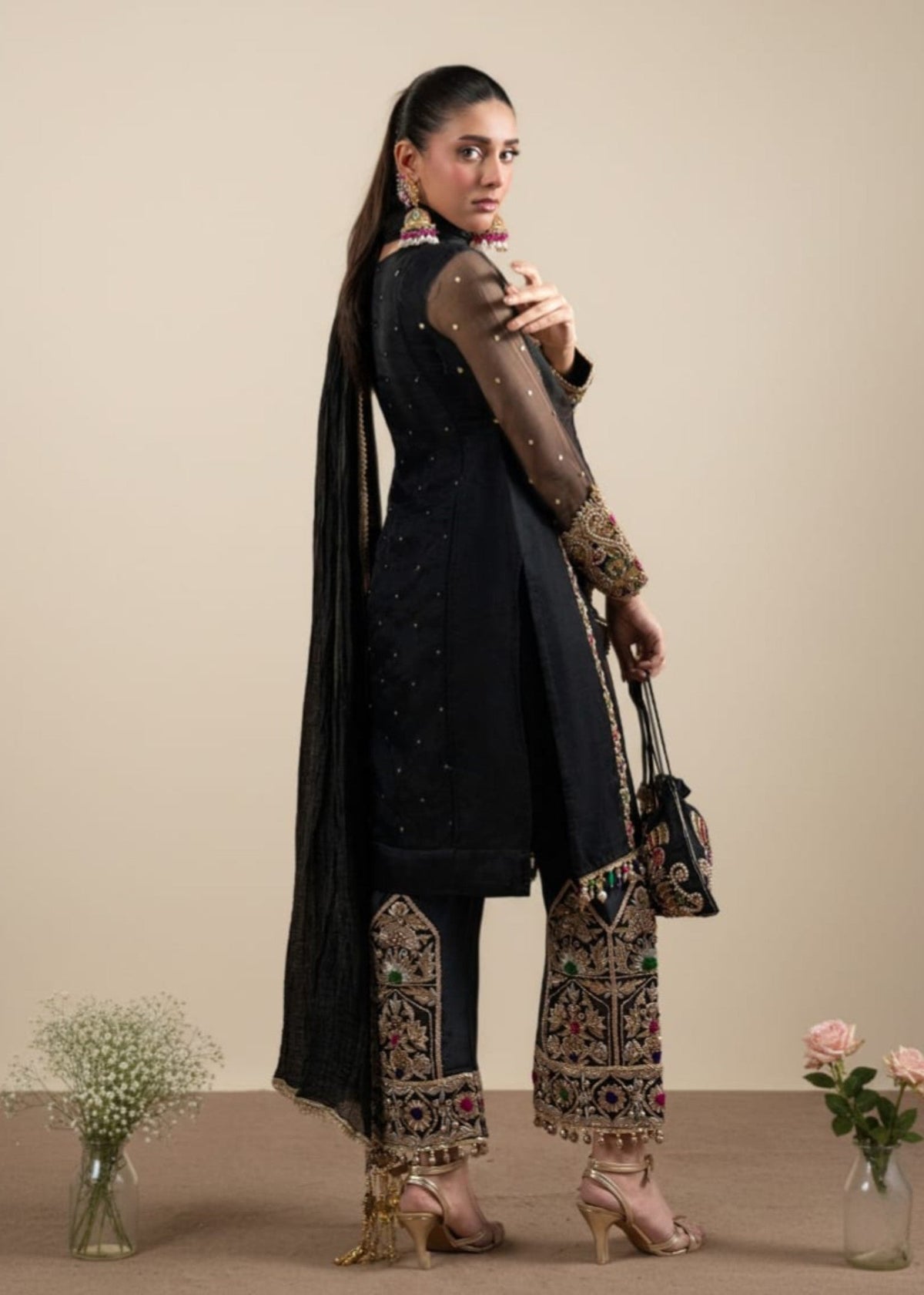 Festive Black Embroidered Organza Pakistani Suit Online in Sri Lanka India Australia