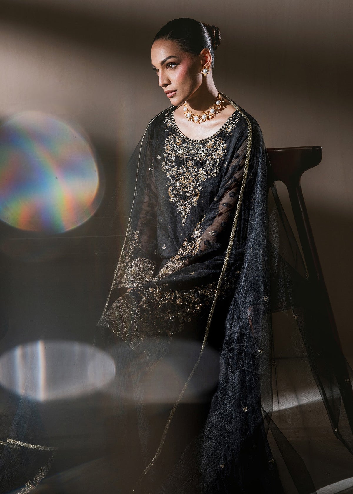 Festive Black Embroidered Organza Sharara Gharara Online in KSA Riyadh Saudi Arabia Oman Bahrain Qatar